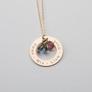 Mom Necklace with Kids Names and Birthstones-Birthstone Jewelry